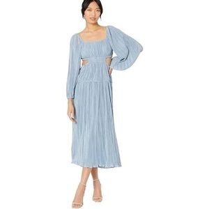 Blue Pleated Spaghetti Strap Dress